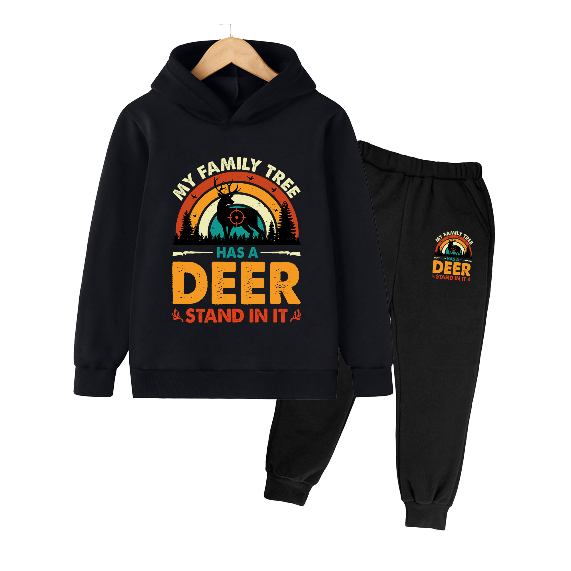 Hunting Outdoor Boys - Kinderhoodie & joggingbroek set, retro hertenjacht