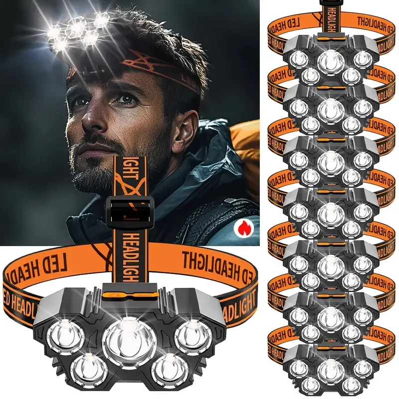 Outdoor Hunting And Fishing - Draagbare 5LED buitenkoplamp met ingebouwde batterij,